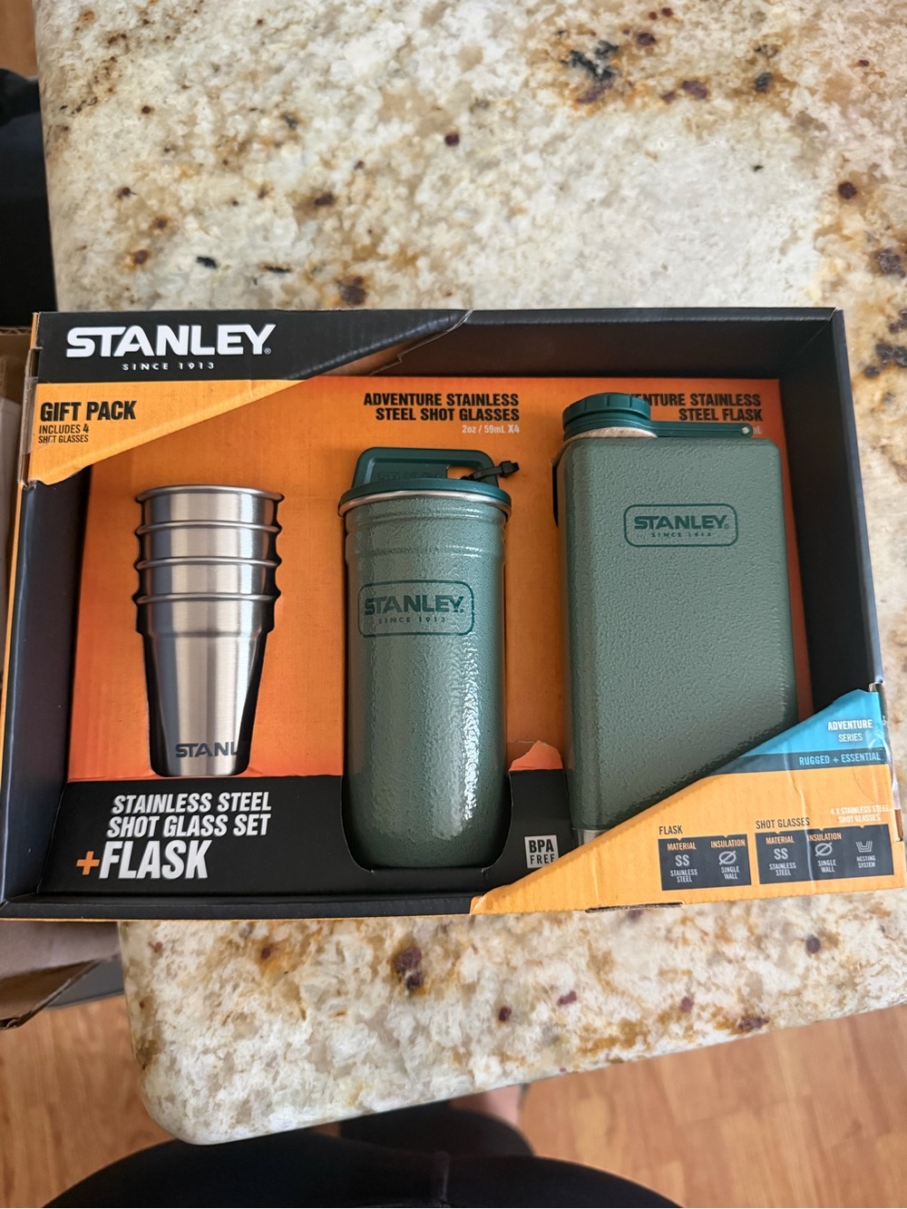 Stanley Green Adventure Flask and Insulated Shot Glass Set
